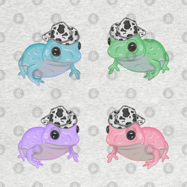 Colorful Frogs in Cowboy Hats by RoserinArt